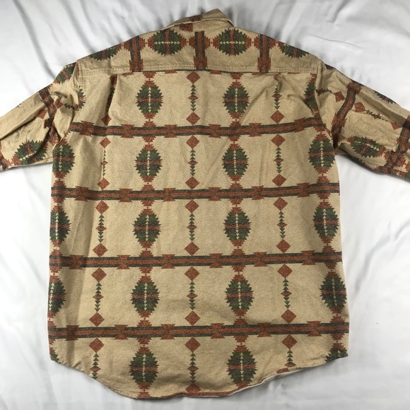 Cabelas Men Large XL Tan Aztec LS Button Shirt - Picture 4 of 4